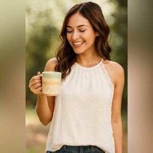 Miami Cream Asymmetrical Cut Out Tank Top